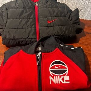 Nike Black and Red Puffer and Zip-Up Jacket Set